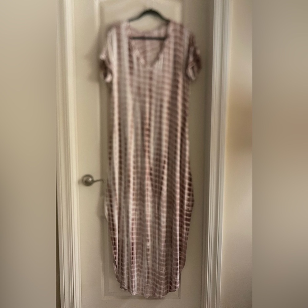 Maxi Dress Short Sleeves Brown and White